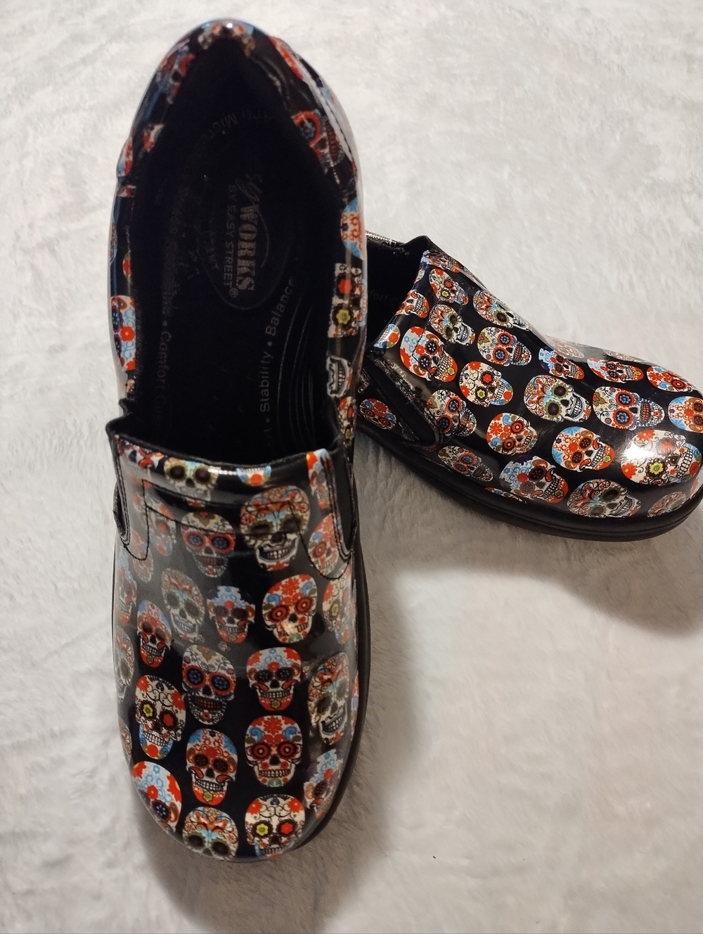 easy street Black Sugar Skull Slip-Ons with Multicolor Accents